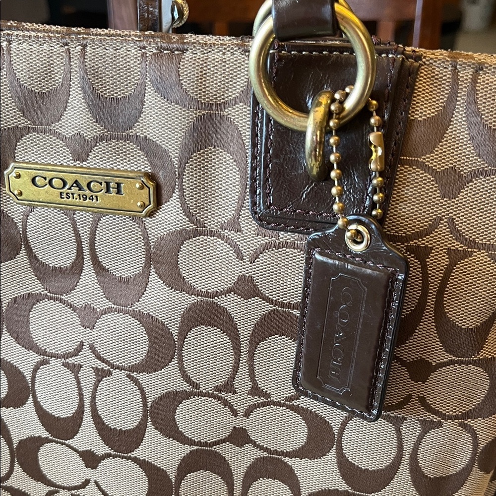 Coach Tan and dark brown Signature Tote - Picture 4 of 13
